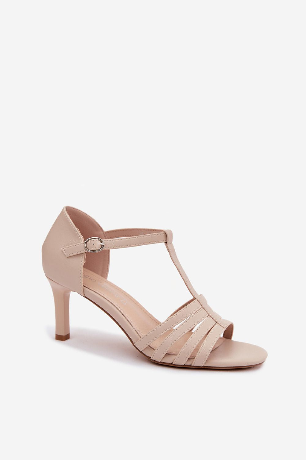 Women's Beige and Yellow Faux Leather Heeled Sandals side view