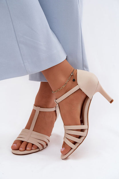 Women's Beige and Yellow Faux Leather Heeled Sandals detail view