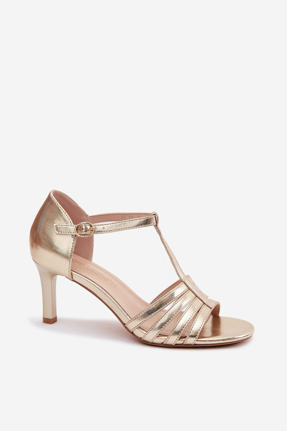 Women's Beige and Yellow Faux Leather Heeled Sandals view 5