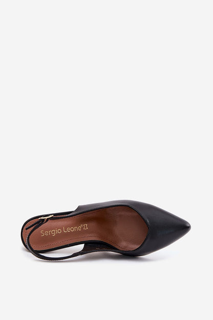 Women's Black and Beige Faux Leather Heeled Sandals side view