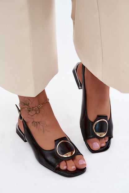Women's Black Faux Leather 2.5 Cm Heel Sandals detail view