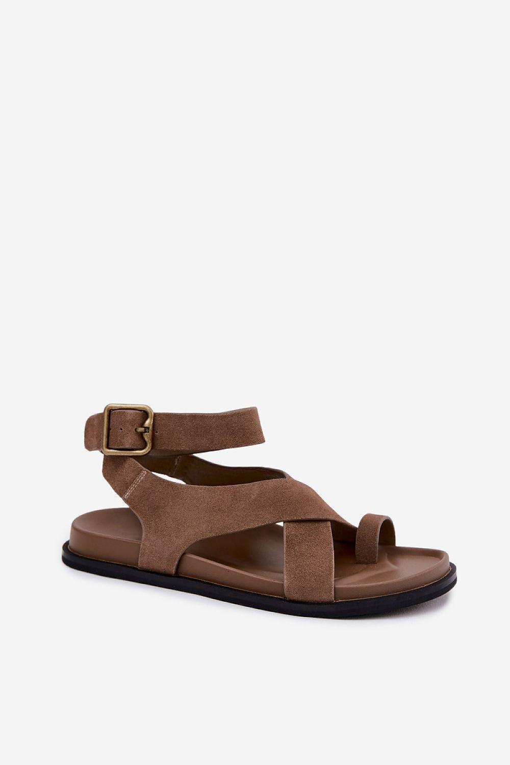 Women's Beige and Brown Suede Sandals side view