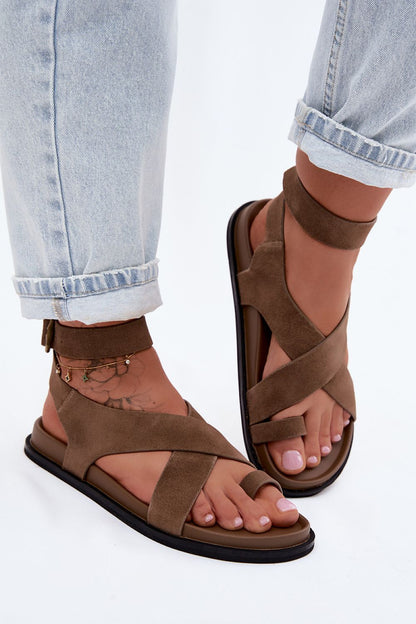 Women's Beige and Brown Suede Sandals detail view