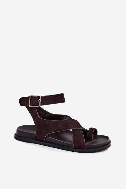 Women's Beige and Brown Suede Sandals view 5