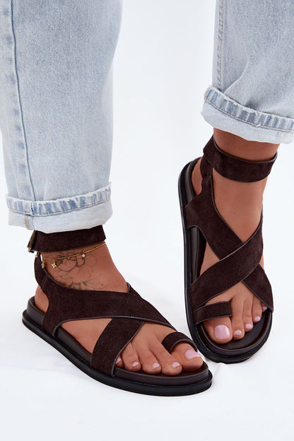 Women's Beige and Brown Suede Sandals view 6