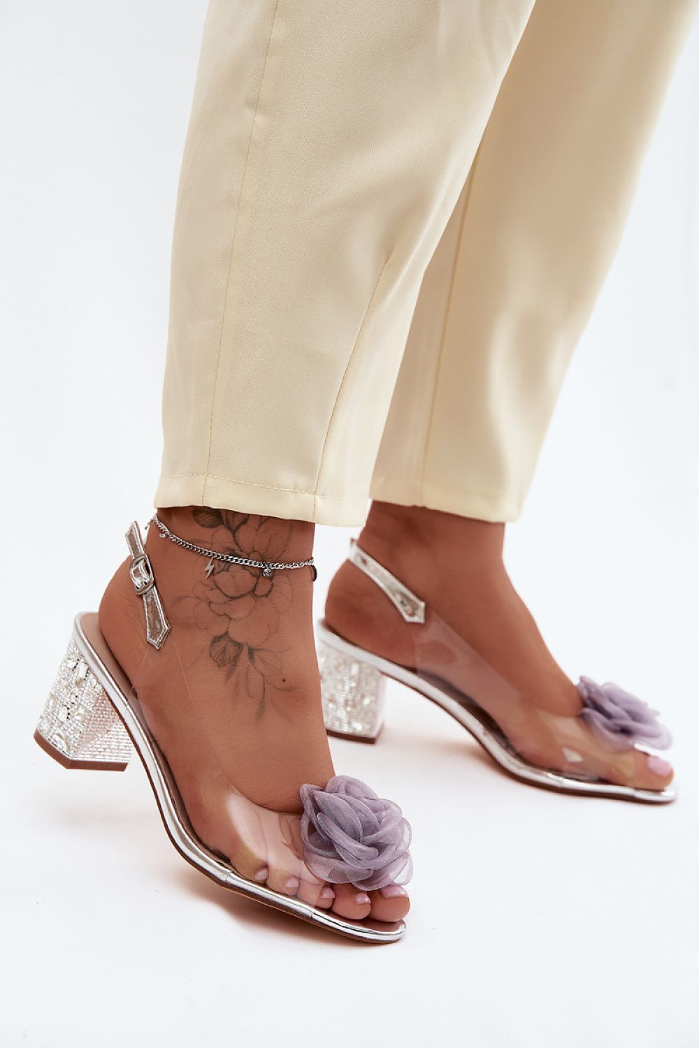 Women's Grey, Black, and Yellow Heeled Sandals front view