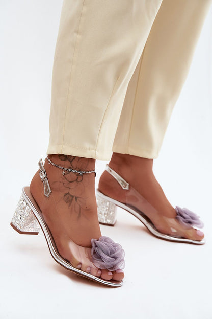 Women's Grey, Black, and Yellow Heeled Sandals front view