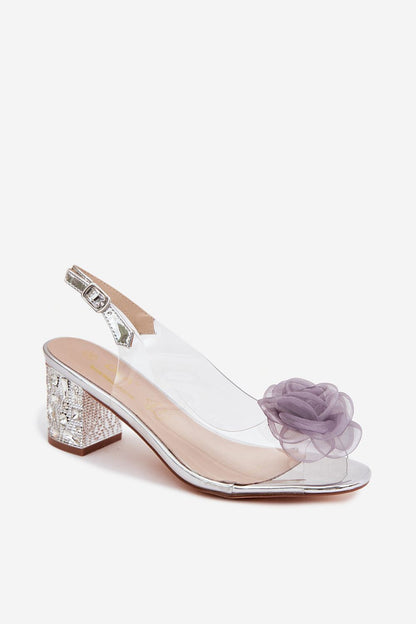 Women's Grey, Black, and Yellow Heeled Sandals side view