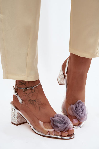 Women's Grey, Black, and Yellow Heeled Sandals detail view