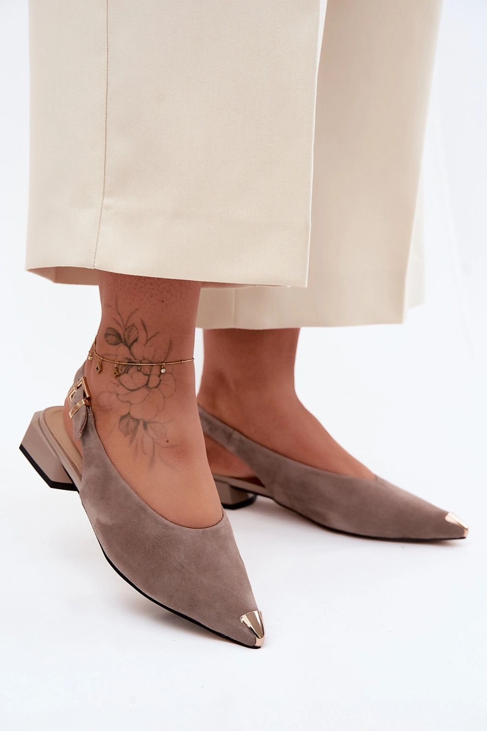 Women's Beige, Red, and Black Suede 3 Cm Heel Sandals back view