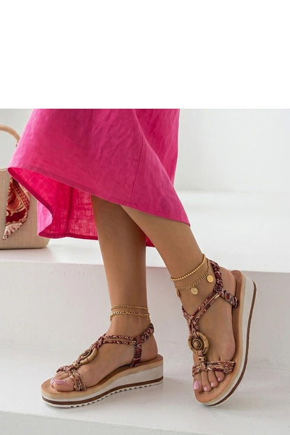 Women's Brown and Blue Fabric 4 Cm Heel Wedge Sandals side view
