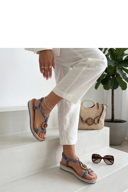 Women's Brown and Blue Fabric 4 Cm Heel Wedge Sandals back view