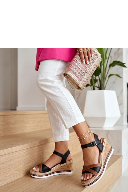 Women's Black Fabric 8 Cm Heel Wedge Sandals side view