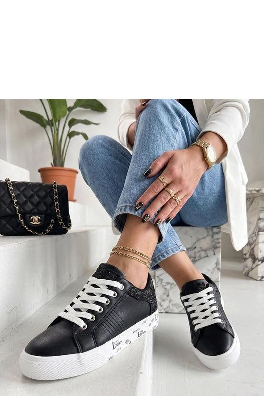 Women's Black and White Faux Leather Platform Sneakers front view