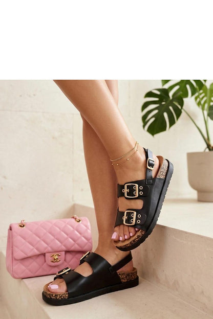 Women's Black and White Faux Leather Platform Sandals side view