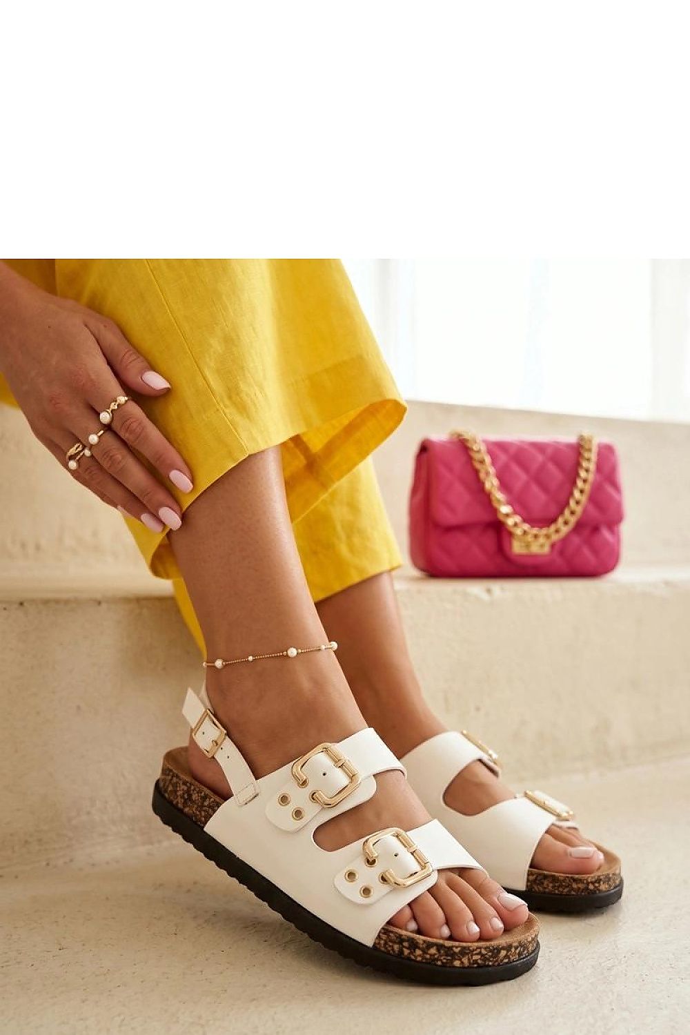 Women's Black and White Faux Leather Platform Sandals view 5