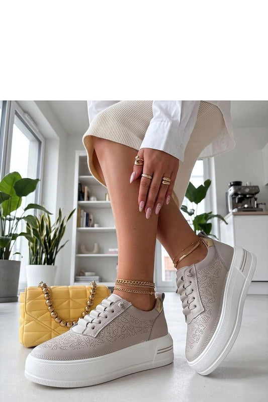 Women's Beige and White Leather Platform Sneakers front view