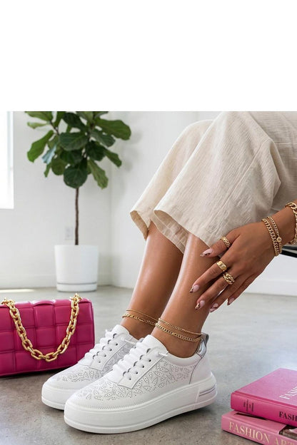 Women's Beige and White Leather Platform Sneakers back view