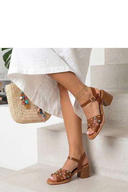 Women's Brown and White Faux Leather Heeled Sandals side view