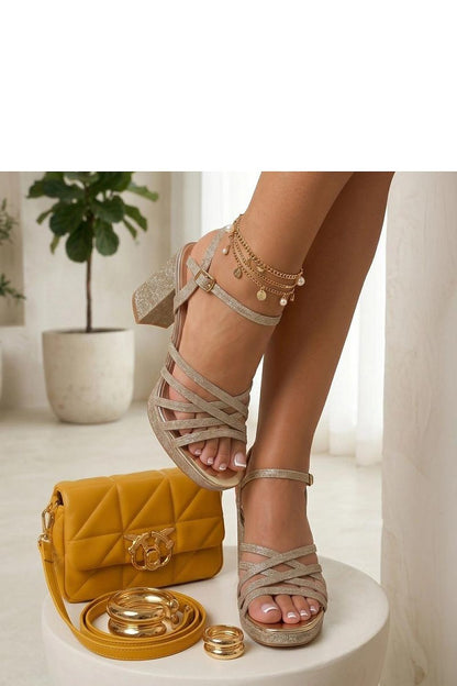 Women's Grey, Yellow, and Black Faux Leather Block Heel Heeled Sandals back view