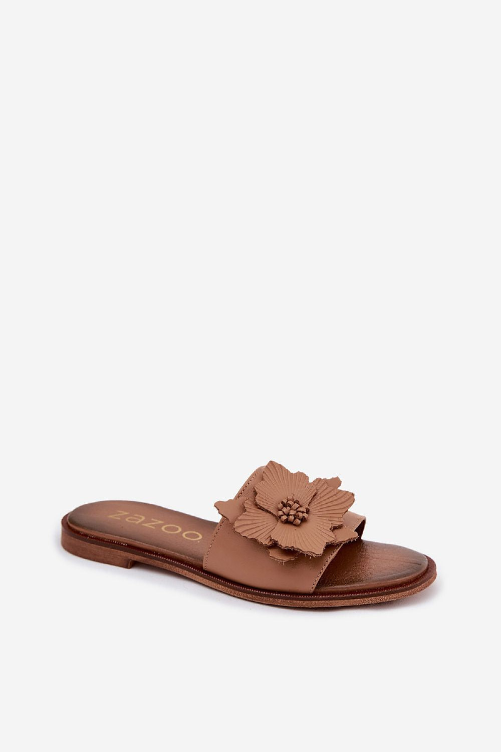 Women's Brown Leather Strap Detail 1 Cm Heel Flip-flops view 5