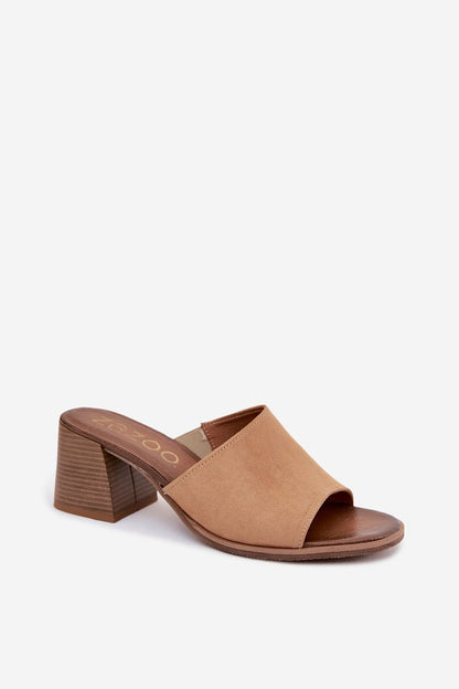 Women's Beige Suede Heeled Sandals side view
