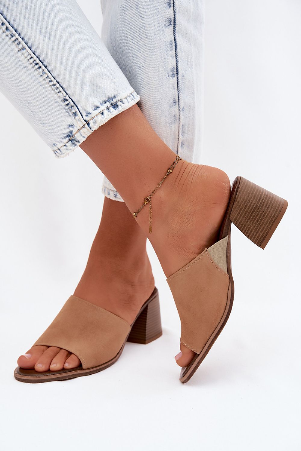 Women's Beige Suede Heeled Sandals detail view