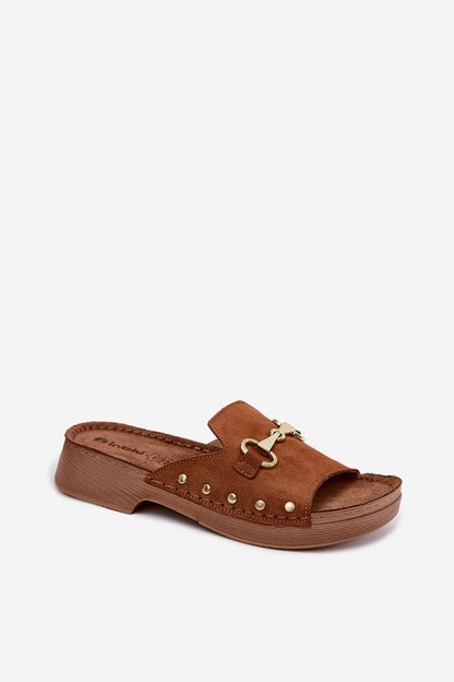 Women's Brown Suede Easy-fit Elastic Detail 3 Cm Heel Flip-flops side view