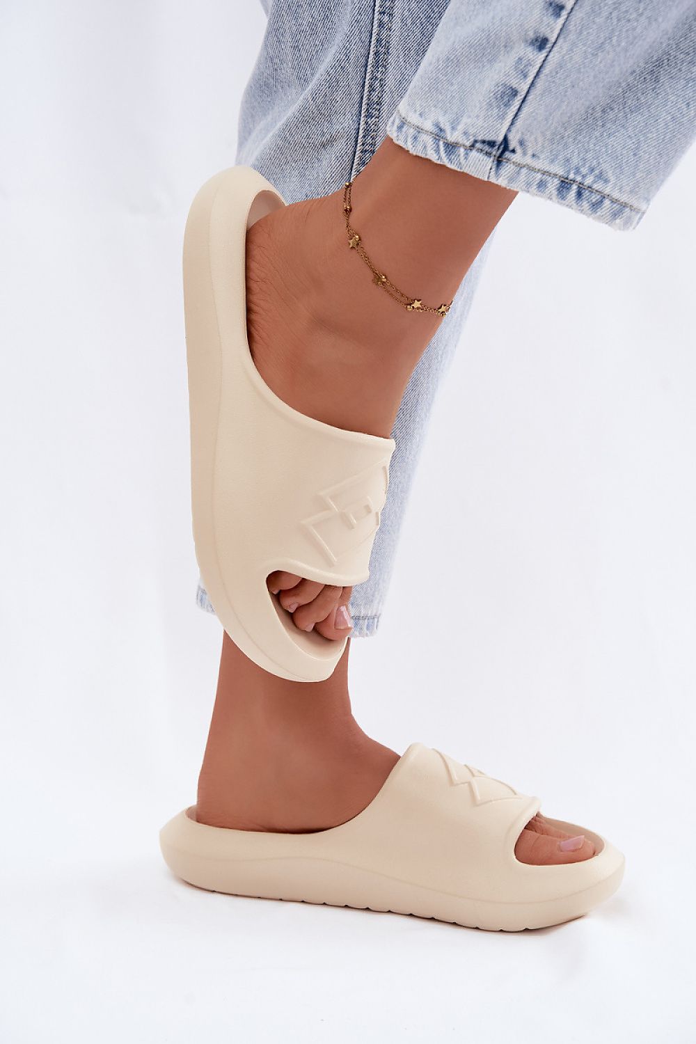Women's Beige, Black, and Pink Platform Sandals front view