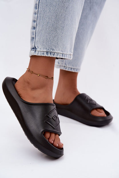 Women's Beige, Black, and Pink Platform Sandals back view
