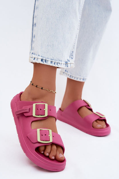 Women's Pink and Yellow Strap Detail Easy-fit Elastic Detail Platform Sandals front view