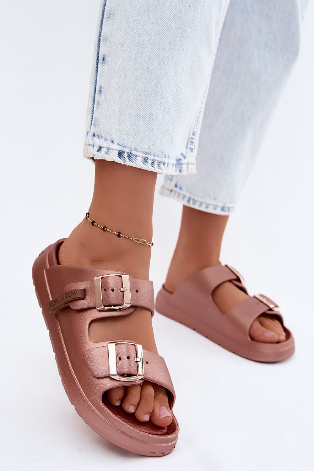 Women's Pink and Yellow Strap Detail Easy-fit Elastic Detail Platform Sandals back view