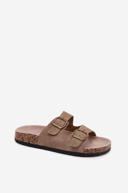 Women's Beige and Green Faux Leather Strap Detail Flip-flops side view