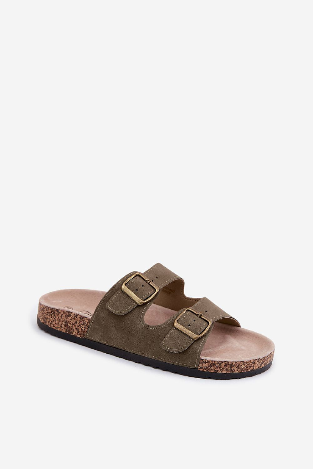 Women's Beige and Green Faux Leather Strap Detail Flip-flops view 5