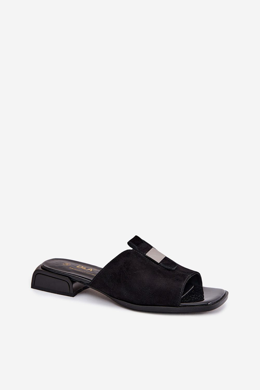 Women's Black Suede Strap Detail 2.5 Cm Heel Flip-flops side view