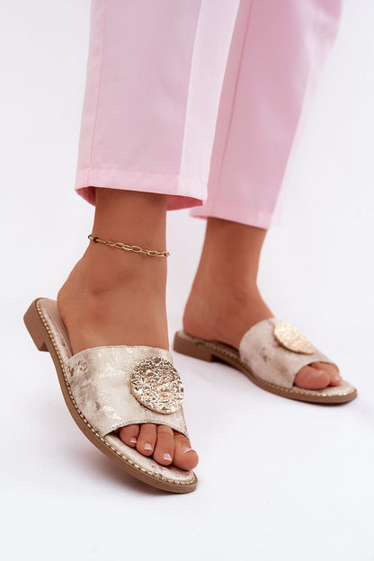 Women's Yellow Faux Leather 2 Cm Heel Flip-flops front view