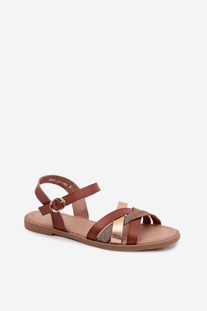 Women's Brown Faux Leather Strap Detail 1 Cm Heel Sandals side view