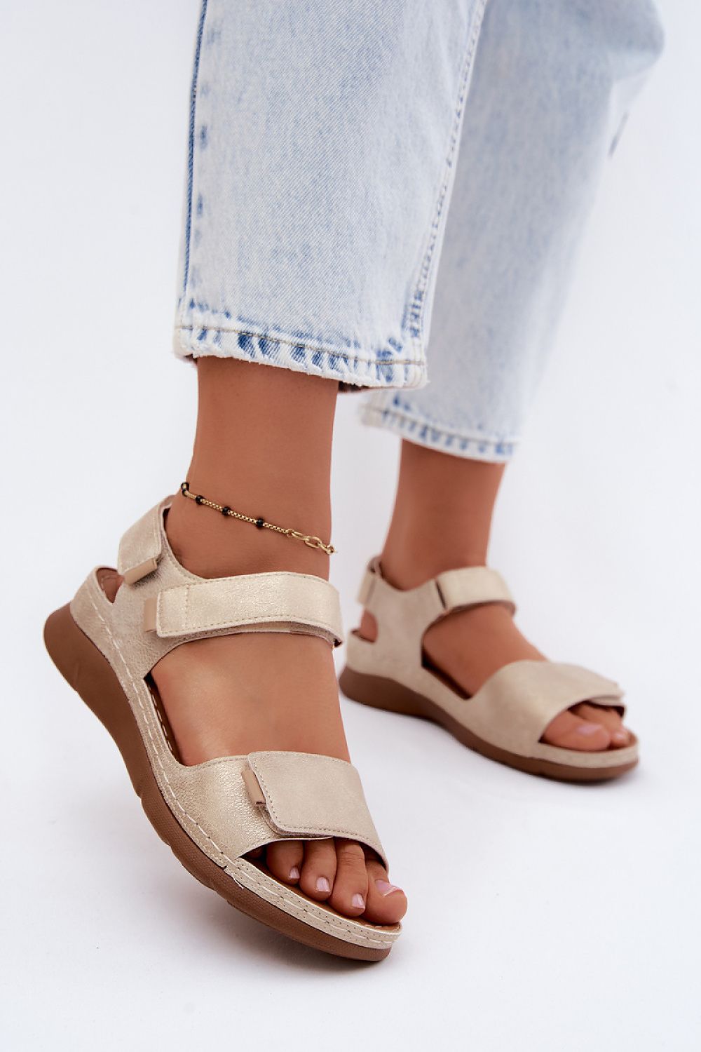 Women's White, Yellow, and Beige Faux Leather 5 Cm Heel Wedge Sandals back view