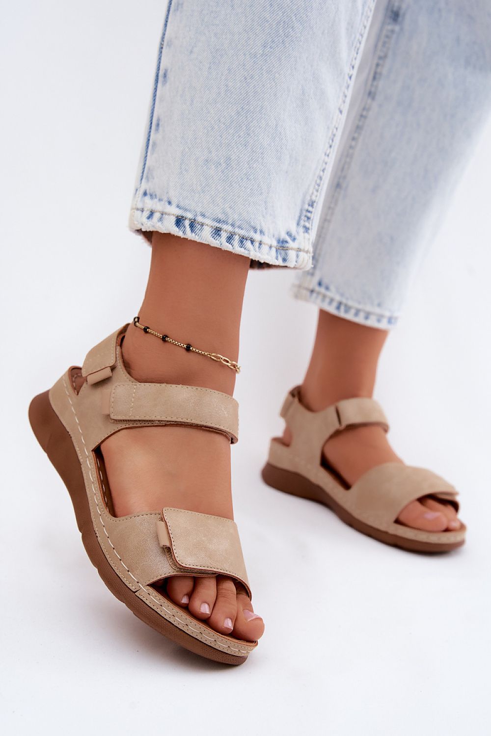 Women's White, Yellow, and Beige Faux Leather 5 Cm Heel Wedge Sandals view 7