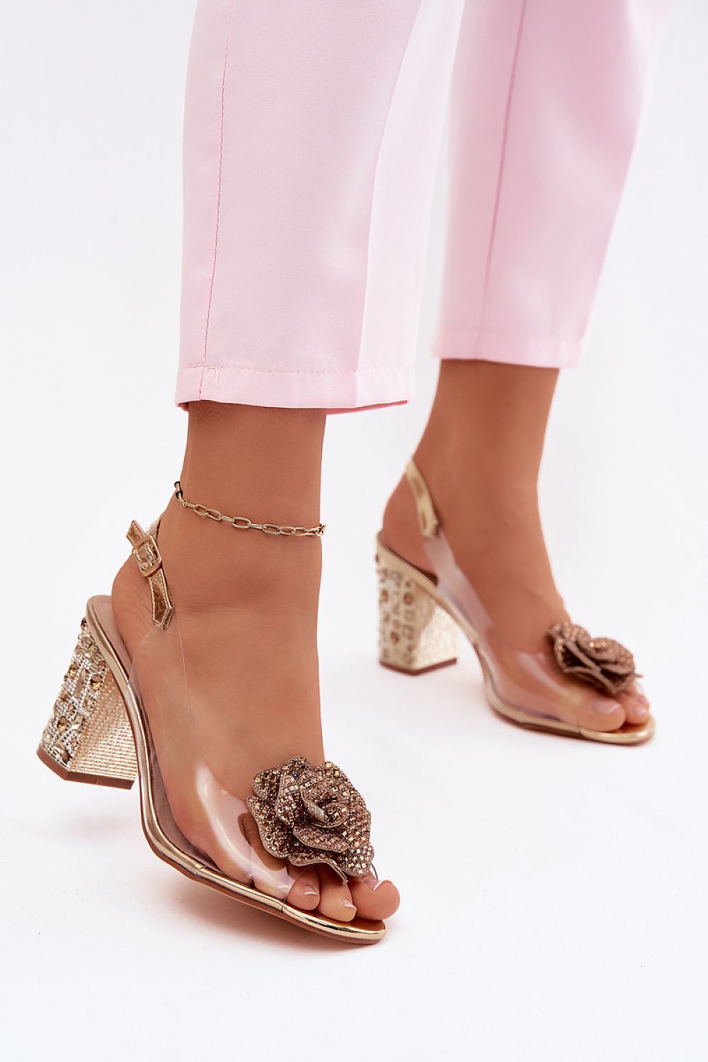 Women's Grey, Yellow, and Pink Heeled Sandals view 5