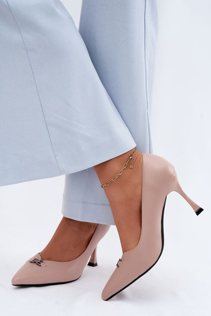 Women's Beige, Black, and Grey Faux Leather High Heels detail view