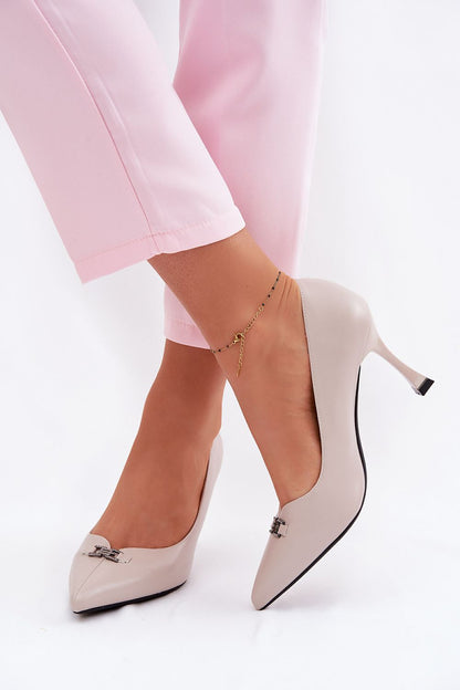 Women's Beige, Black, and Grey Faux Leather High Heels view 9
