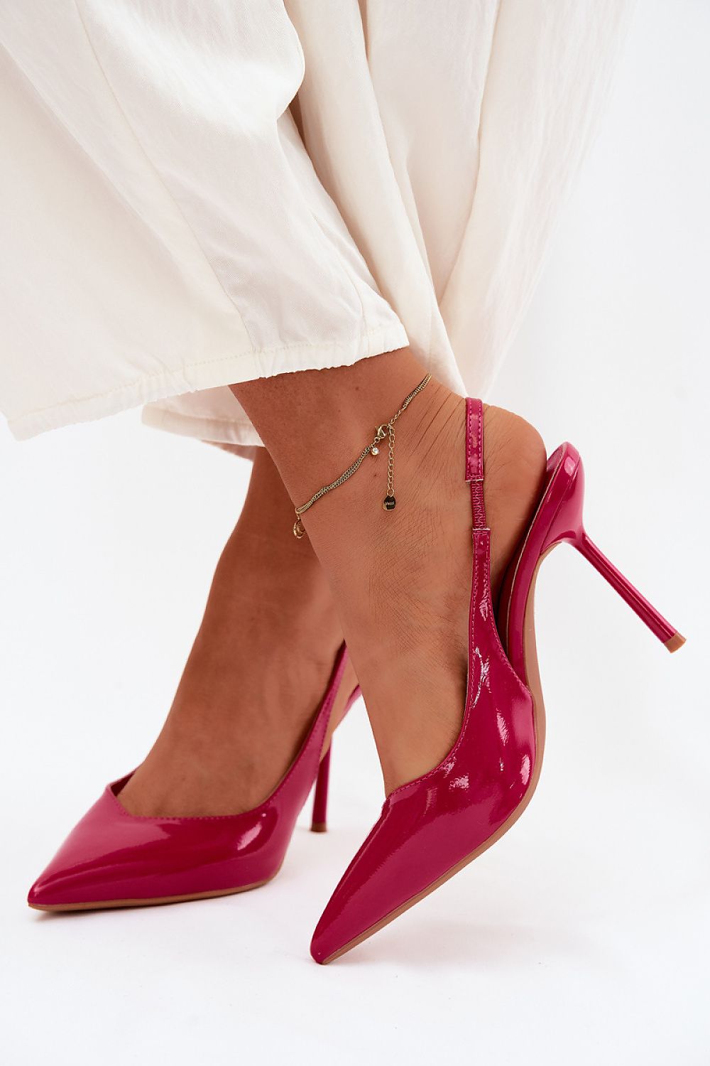 Women's Pink and Black Faux Leather High Heels detail view
