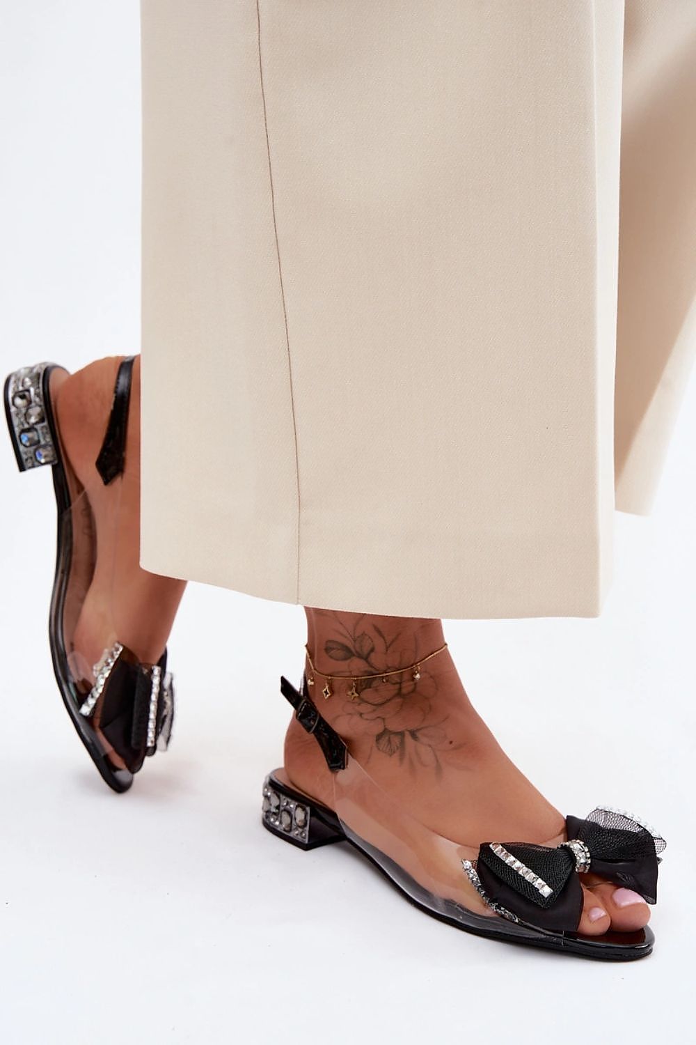Women's Black, Yellow, and Grey Block Heel Strap Detail Sandals detail view