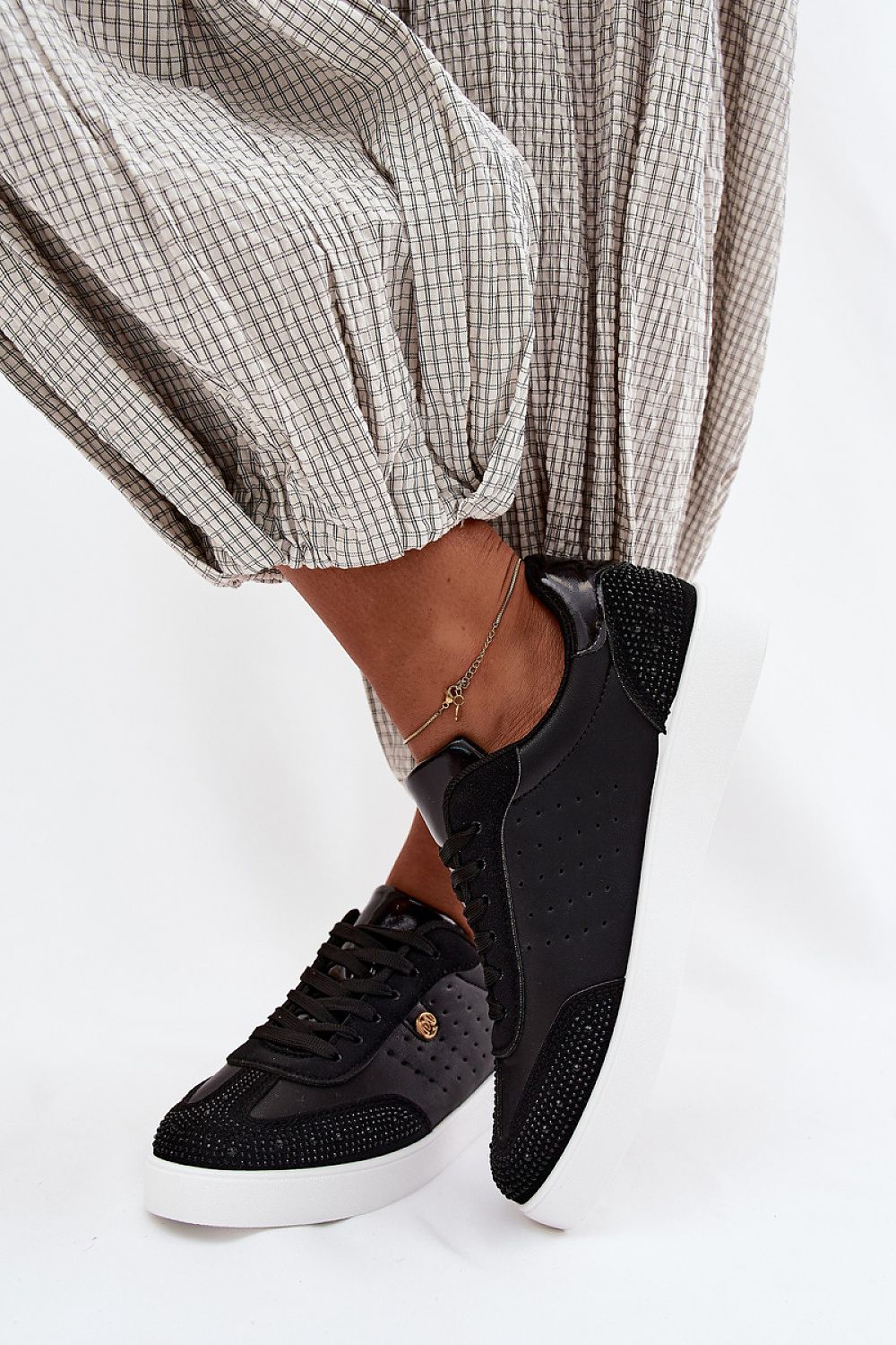Women's Black Faux Leather Platform Sneakers front view