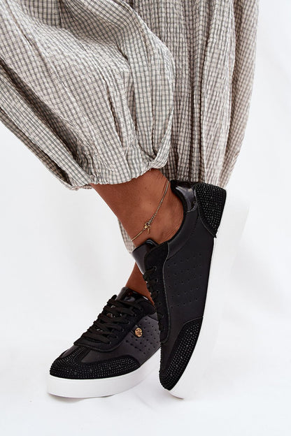 Women's Black Faux Leather Platform Sneakers front view