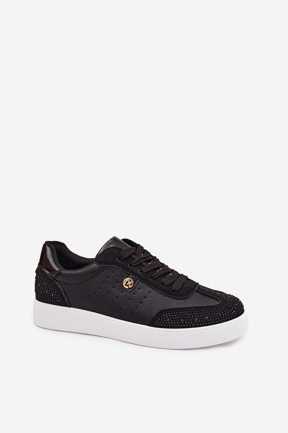 Women's Black Faux Leather Platform Sneakers side view