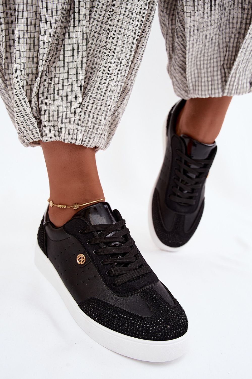 Women's Black Faux Leather Platform Sneakers detail view