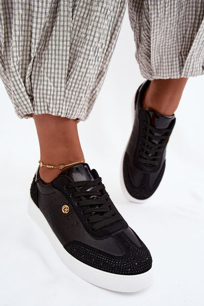 Women's Black Faux Leather Platform Sneakers detail view