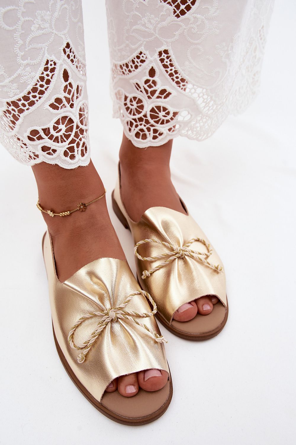 Women's White, Yellow, and Beige Faux Leather 2 Cm Heel Sandals view 6
